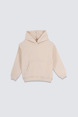 Zuzunga Basic Kapüşonlu Şardonlu Kanguru Cep Detaylı Çocuk Sweatshirt 3-10 Yaş Ekru