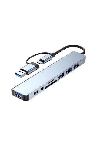 Shineyee 8 Portlu Metal Usb A/usb C Hub: Usb 3.0/2.0, 3.5mm Ses, Sd/tf Kart Okuyucu - Hızlı Veri Transferi Ve Çoklu Bağlantı