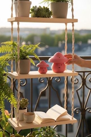 Dekoratif Mantar Süs Led Mumluk Renkli Loş Ambiyans Aydınlatma Balkon Banyo Masa Dekoru Pembe