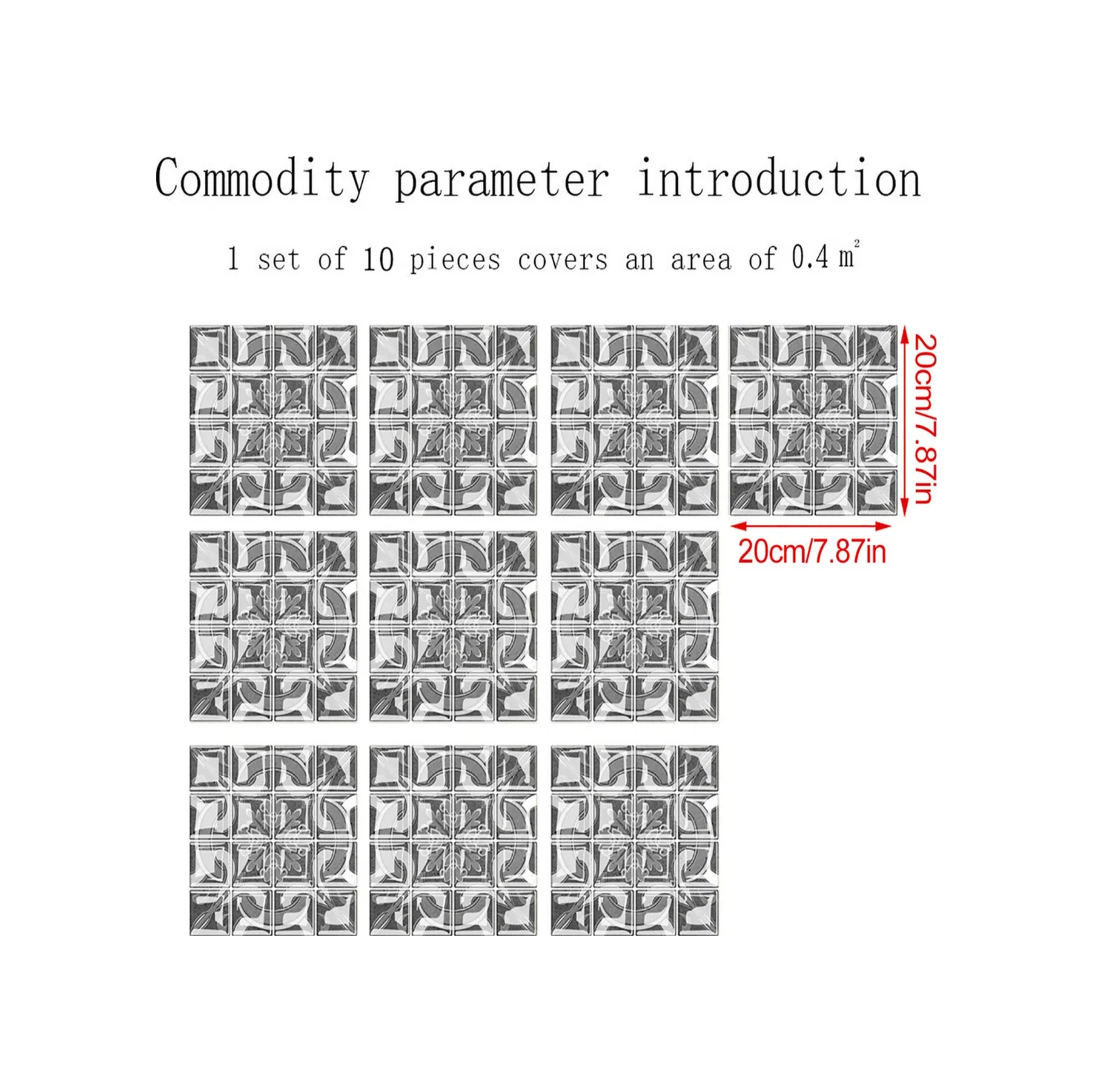 Yaleker 10 Adet 3d Mosaik Cam Levha Sticker, Otomatik Yapışkan Duvar/zemin Dekoru, Dıy 6 Renk, Çevre Dost, Isı/yağmur Dayanıklı, Kolay Kurulum 10x10/15x15/20x20 Cm Gri