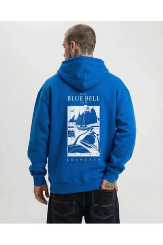 Barlashive Erkek Baskılı Kapüşonlu Cepli Hoodie 3 İplik Pamuklu Sweatshirt - Saks Mavisii Çok Renkli