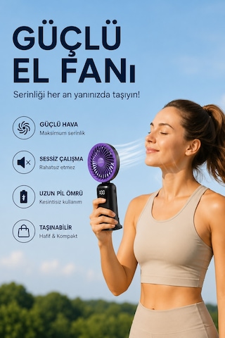 Exenar - Siyah - Şarjlı El Fanı 5 Kademeli Telefon Standlı Mini Vantilatör 300mah 180 Katlanabilir El Tipi Fan