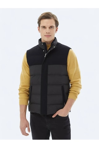 Kip Siyah Regular Fit Dik Yaka Casual Dokuma Spor Yelek Siyah