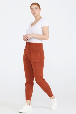 Sementa Kadın Bağcıklı Cepli Triko Pantolon - Taba 001