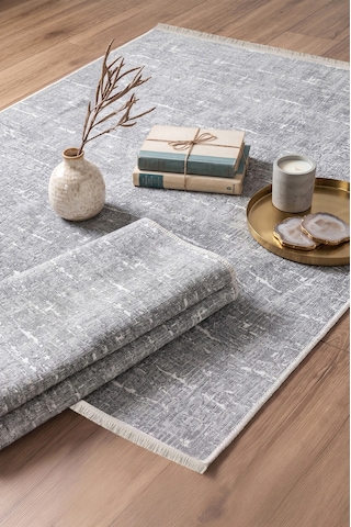 İskandinav %100 Pamuk Kilim Yıkanabilir Pamuklu Dokuma Halı Dekoratif Saçaklı Gri Beyaz