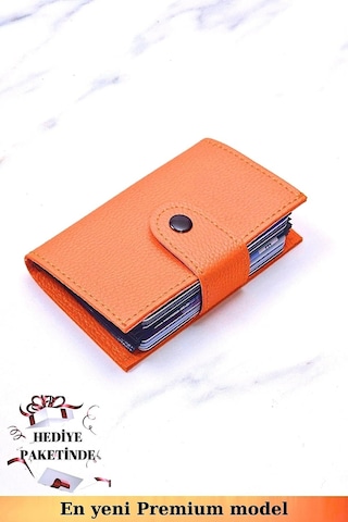Unisex Vegan Deri Turuncu Cüzdan Akordiyon Ergonomik Organizer Kartlık Turuncu