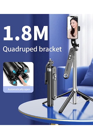 Bluetooth Kumandalı 180cm Tripod Selfie Çubuğu / Go Pro Uyumlu / 360 Pan Kolu Özellikli