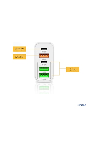 ScHitec SR104 120 W 3 Type-C + 2 UsbA 5 Çıkışlı Ev Tipi Süper Hızlı Şarj Aleti