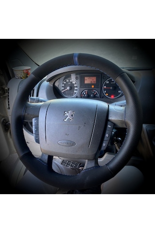 Dikişli Direksiyon Kılıfı Nubuk Noktalı Deri Mavi Yüzük Mavi Dikişli Peugeot Boxer İçin Mavi Dikişli
