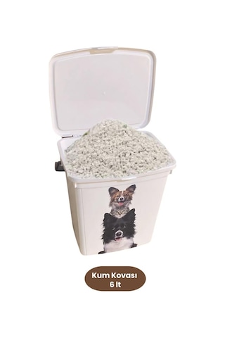 2 Li Evcil Hayvan Mama Kovası Seti, 2 Adet Kapaklı Kulplu Kedi Köpek Mama Saklama Kabı Kutusu 6lt