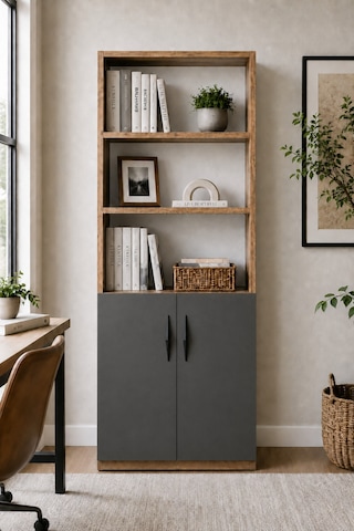 Nesso Kitaplık Çam Antrasit Dolap Çok Amaçlı Dolap Kiler Dolabı 5 Raflı 2 Kapaklı Dolap 180 Cm Yükseklik 34 Cm Raf Aralığı 60 Cm Genişlik 30 Cm Derinlik Atlantik Çam - Antrasit Gri
