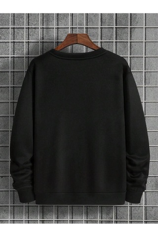 Unisex Siyah Vintage Kaset Baskılı Siyah Bisiklet Yaka Oversize Sweatshirt Siyah