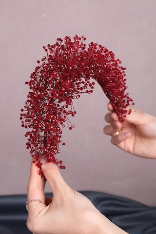 FdayAksesuar En Güzel Gelinlere Özel Bordo Atair Yogun Kristal Boncuklu Gelin Saç Aksesuarı FRDY31610