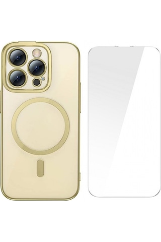 Apple Uyumlu iPhone Baseus Glitter 14 Pro Max 6.7 Magsafe Silikon Kılıf + Tempered Ekran Koruyucu Set