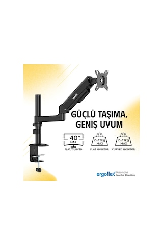 Ergoflex S10 Siyah 22-40inch Amortisörlü 12 Kg Monitör Standı 2026 Versiyon