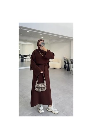 Bomii Volanlı Elbise Kahverengi - 936984057 Kahverengi