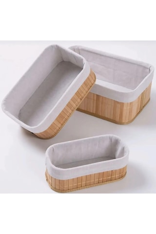 Busstier 3'lü Çok Amaçlı Bambu Organizer Seti, Çok Boyutlu Mutfak Banyo Ev Sepetleri, Büyük, Orta, K Sku: Smg8690010523938 Açık Mavi