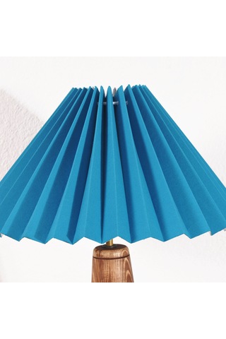 El Yapımı Asya Tarzı Pileli Başlıklı Ahşap Abajur Mavi