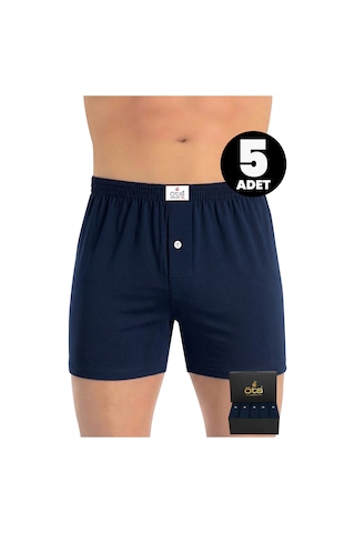 Öts Premium 5'li Erkek Boxer Düğmeli, Süprem - Hediye Kutulu, %100 Pamuk, Lacivert