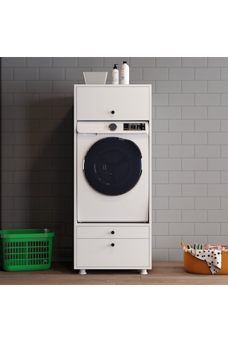 Lotus 2 Çekmeceli Makine Dolabı Çok Amaçlı Dolap Banyo Dolabı Beyaz
