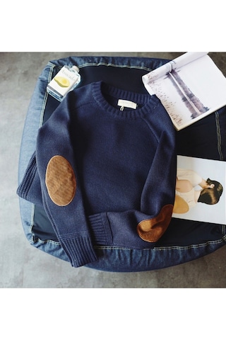 Erkekler İçin Kore Tarzı Kazak Koyu Mavi