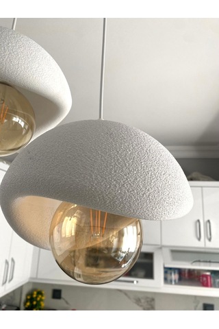 Beton Görünümlü Modern Şık İskandinav Tarz 2 Başlı Avize 25cm Rustik Ampul Hediyeli Nestvibe Beyaz