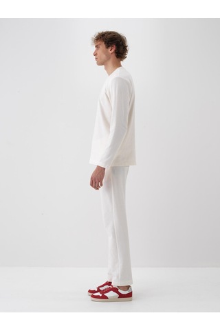 Ekru Pamuk Dokulu Regular Fit Sweat Pantolon 380187 Ekru