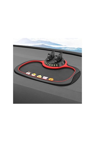 Jeemson Araba İçin Telefon Tutucu + Numara Gizleyici, Pvc Antirayak Dashboard Mat, 360 Döner, Göz Kırpıcı/kalem Tutucu, Kırmızı Kırmızı