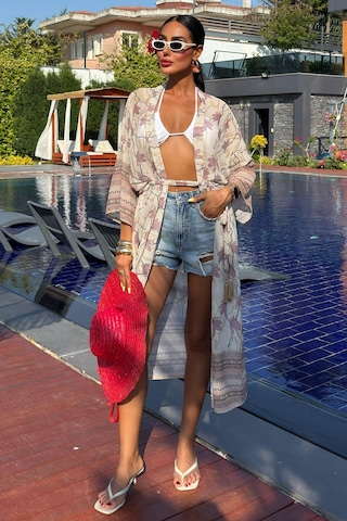 Kadın Multi Desenli Kruvaze Şifon Kimono Çok Renkli