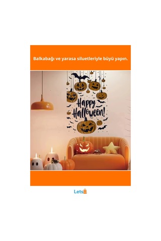 Halloween Temalı Balkabaklı Duvar Stickerı 24x57 Cm Çok Renkli