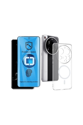 Vendas Xiaomi 15 Ultra Kamera Korumalı M-safe Şarj Özellikli Şeffaf Zore London Sert Pc Kapak + Polymer Nano Ekran Koruyucu Şeffaf