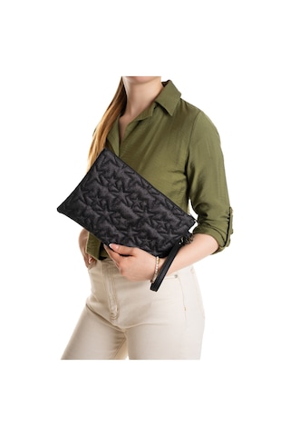 Newish Polo Kadın Simli Yıldız Desenli Bilek Askılı Portföy/clutch El Çantası Siyah