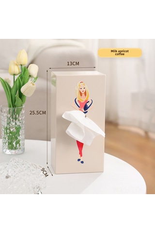 Dianziye Güzellikli Kumaş Etkili Kız Figürlü Masaüstü Dekoratif Mendil Kutusu - Akdeniz Rengi Canavar Desenli Ev Ofis Dekoru