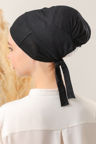 Melodi Scarf Tesettür Silikonlu Kaymaz Bone - Likralı Bağlamalı Bone - Sıkmayan Rahat Nefes Alan Kumaş Siyah