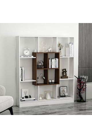 Mars Kitaplık - Parlak Beyaz / Ceviz