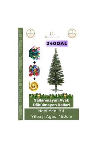 Yılbaşıağacı Kaliteli Dekoratif Lüks Yılbaşı Çam Ağacı Sık Yapraklı Yeşil Noel Paket 150 Cm 240 Dal Standart