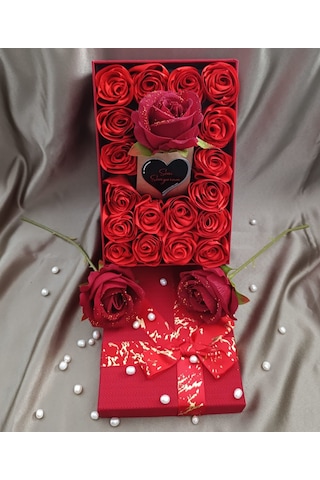 İnci Mode Seni Seviyorum 18+1 Çiçekli Kutu Hediyelik Çiçek Kutusu Kırmızı Sevgiliye Eşe Hediye