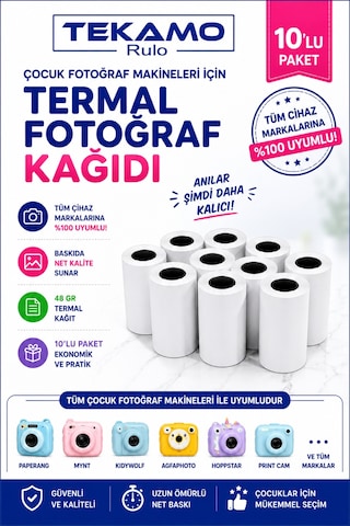 Çocuk Fotoğraf Makinesi Kağıdı Tüm Mini Cihazlara Uyumlu 10 Adet Çocuk Fotoğraf Makinesi Kağıdı Tüm Mini Cihazlara Uyumlu 10 Adet
