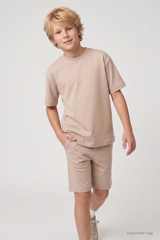 TOMMYLIFE Bej Oversize Fit Basic Erkek Çocuk Şort Takım - 11335