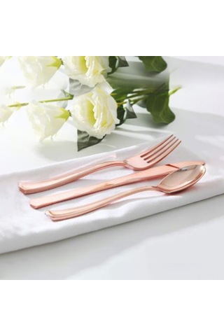 Dianziye Gül Altın Renkli 18.8cm Kalın Plastik Tek Kullandım Çatal Seti - 25 Adet, Ev/parti İçin Zeki Tasarım, Dayanıklı Malzeme Rose Altın