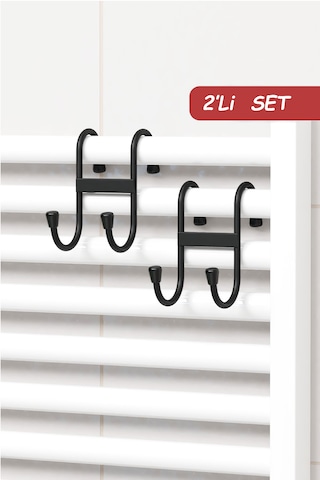 2 Adet Çift Kancalı Havlupan Askısı Banyo Mutfak Metal Askılık Havlupan Askı Organizer Siyah