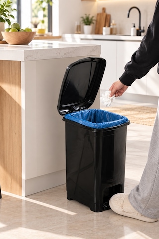 Porsima 0123-1 Slim Pedallı Çöp Kovası 15 Lt Siyah Taşıma Kulplu Mutfak Ve Banyo İçin Dar Alan Çöp Kovası