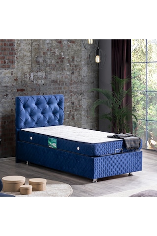 Setaymobilya Baza, Vita Lacivert Tek Kişilik Baza + Başlık + Comfort Yatak