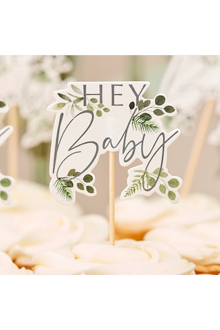 Ginger Ray - Hey Baby Botanical Cupcake Toppers - Hey Baby Botanik Cupcake Süsleri