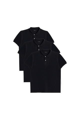 Tudors Erkek 3'lü Paket Siyah Slim Fit Dar Kesim Pamuklu Düz Pike Polo Yaka Tişört-32832 Siyah
