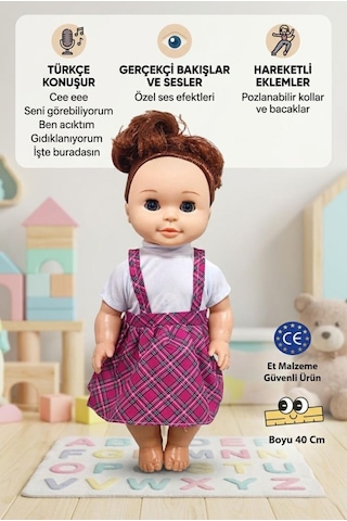Konuşan Cansu Bebek Sesli Pilli 40cm Gözleri Açılıp Kapanan Sevimli Elbiseli Oyuncak Bebek 29452396