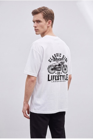 Black Nova Oversize Baskılı Unisex %100 Pamuk T-shirt Lifestyle Beyaz