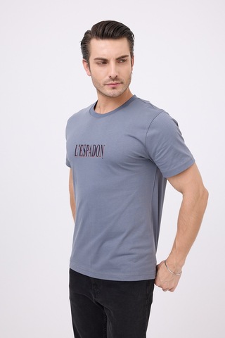 Marıne Tee Deniz Temalı Ribana Bisiklet Yaka Pamuk T-shirt-3122 Soluk Arduvaz Mavisi