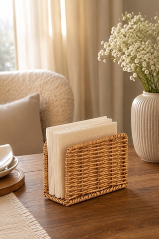 Porsima Dhz07303 Dekoratif Doğal Hasır Masa Üstü Havlu Kağıtlık Peçetelik 15,5x9x5,5cm