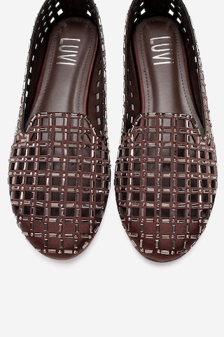 Luvishoes Sılva Kahverengi Taşlı Kadın Babet Ayakkabı Kahverengi